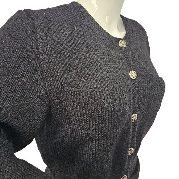 Tricots St Raphael Hand Knit Black Wool Cardigan Womens M Fitted Sweater VTG 80s - Picture 9 of 10